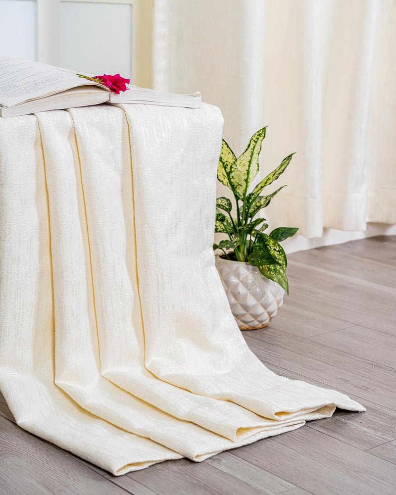 Parda Online 9ft Premium Window Curtains Lisbon Collection Soft Touch Jacquard Fabric Eyelet Top Beige (Pack of 2) - Image 5