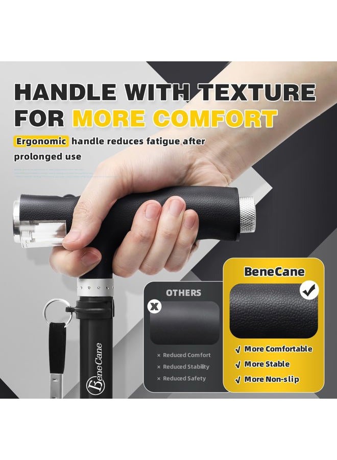 BeneCane Walking Cane for Women Folding Cane for Men with Two Led Lights Quad Cane with Stable Base Lightweight and Adjustable Walking Stick. (Black) - Image 3