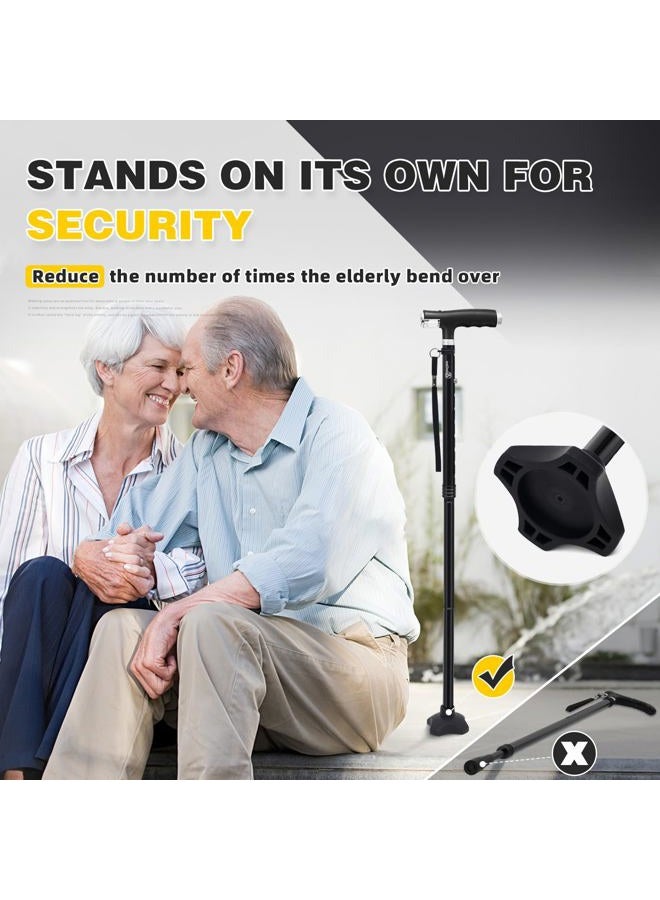 BeneCane Walking Cane for Women Folding Cane for Men with Two Led Lights Quad Cane with Stable Base Lightweight and Adjustable Walking Stick. (Black) - Image 5