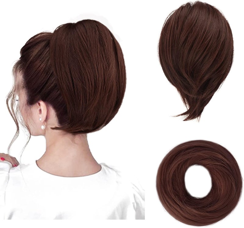 BARSDAR Hair Bun Ponytail Extension Straight Synthetic Hairpiece Fully Short Ponytail Bun Extensions Hair Accessories Elastic Easy Scrunchie for Women