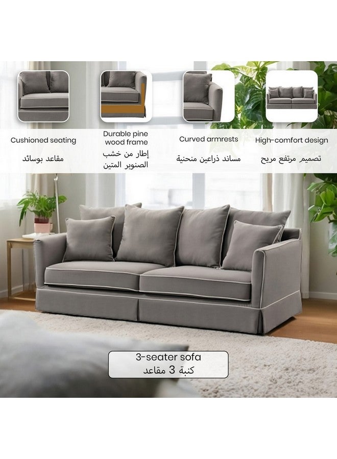 Micasa Elegant And Modern Design 3-Seater Fabric Sofa Grey 69 X 90 X 205 Cm Rl2362-3S  - Image 2