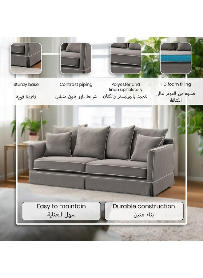 Micasa Elegant And Modern Design 3-Seater Fabric Sofa Grey 69 X 90 X 205 Cm Rl2362-3S  - Image 3