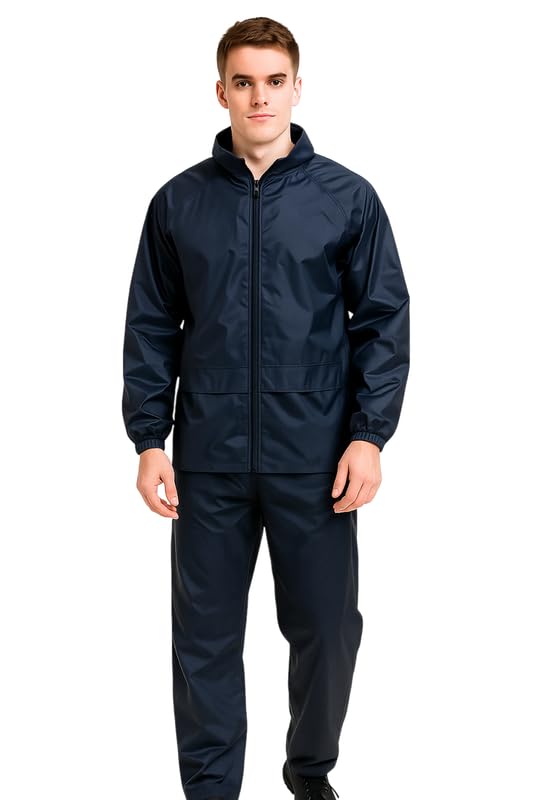 Krystle Men's Waterproof Rain Suit Set – Jacket & Pants | Windproof & Lightweight (Blue,Large) - Image 5