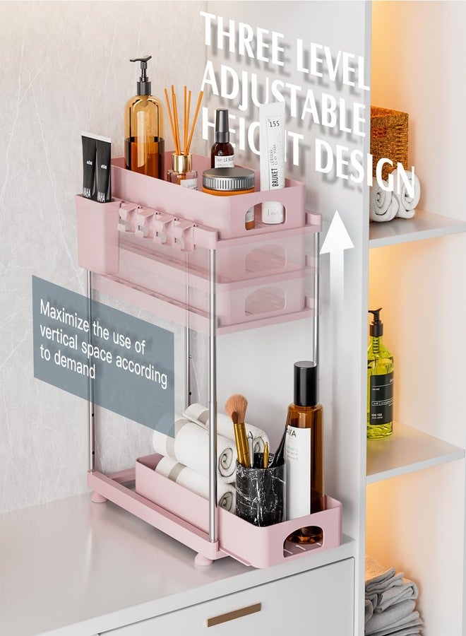 VERIFOST 2 Pack Pink Under Sink Organizer, 2 Tier Adjustable Height ABS & Stainless Steel Kitchen Bathroom Cabinet Organizer - Image 4