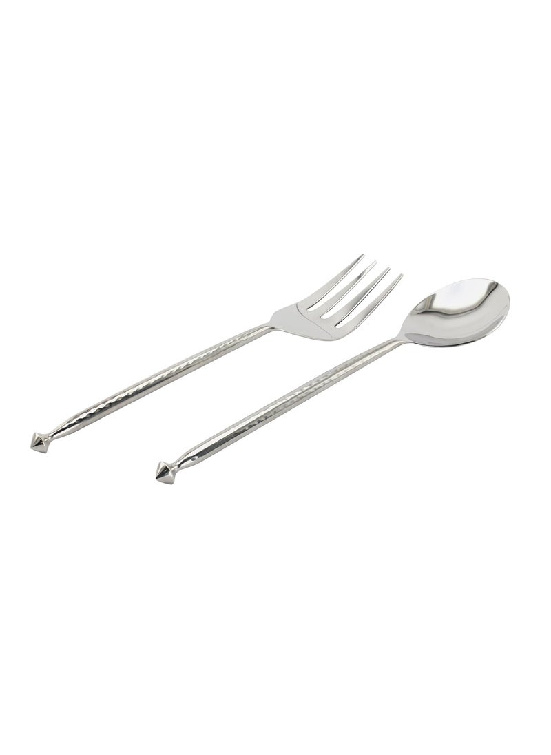 Sage Koncpt Sage Koncpt Premium Stainless Steel Hammered Nail Design Salad Server Set Set of 2 Pieces Best Kitchen Serving Tools for Serving Salad Appetizers and Toppings etc Silver  - Image 1