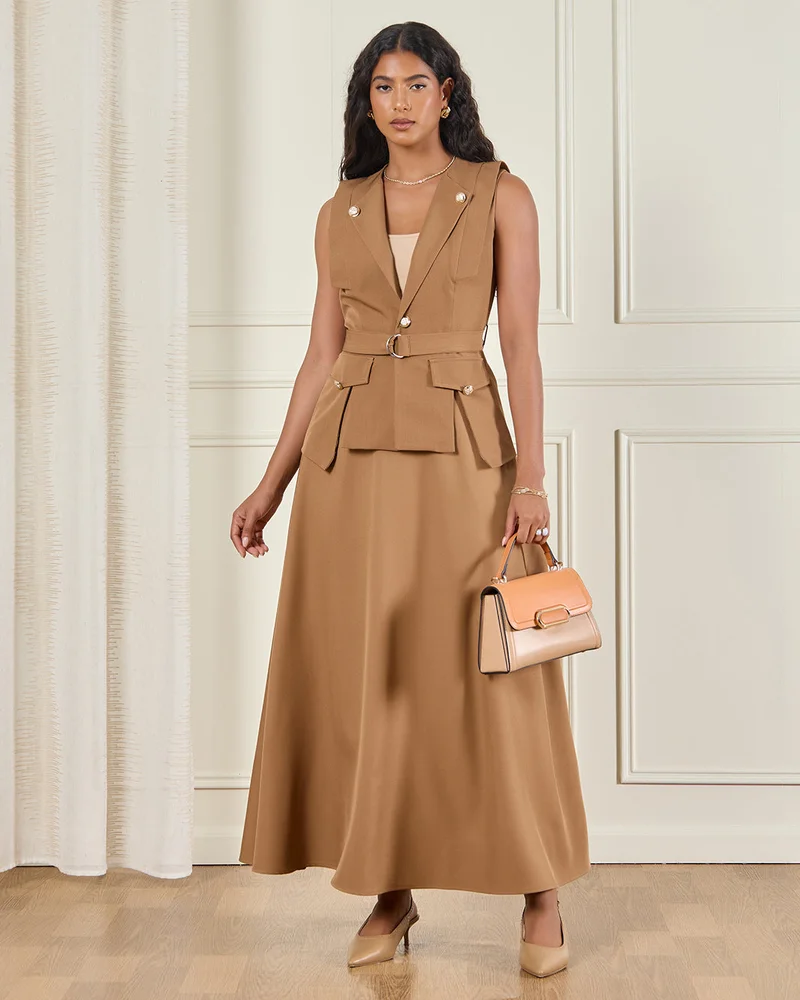 Redtag Women Brown Belted Sleeveless Trench Coat