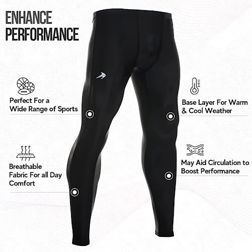 CompressionZ Men's Compression Pants for Workout, Sports|Base Layer Running Tights Leggings (Black, Large) - Image 2