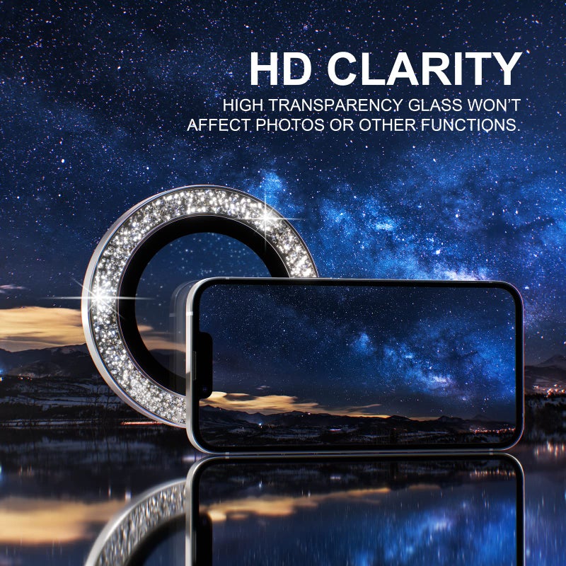 Choiche Compatible for iPhone 14 /iPhone 14 Plus Camera Lens Protector Bling, 9H Tempered Glass Camera Cover Screen Protector Metal Ring Decoration Accessories (Glitter-Silver) - Image 5