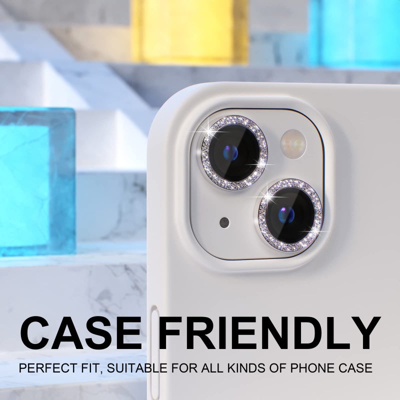 Choiche Compatible for iPhone 14 /iPhone 14 Plus Camera Lens Protector Bling, 9H Tempered Glass Camera Cover Screen Protector Metal Ring Decoration Accessories (Glitter-Silver) - Image 4