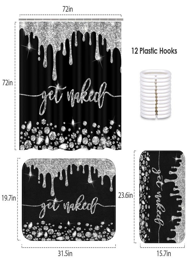 ArtSocket Silver Get Naked Bathroom Set with Shower Curtain and Bath Rugs and Accessories,Diamond Gold Non-Slip Shower Curtain Set,Bathroom Decor 3-Piece Set - Image 2