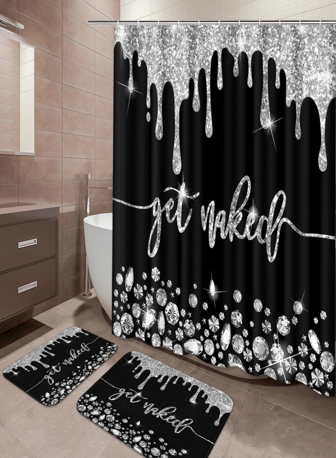 ArtSocket Silver Get Naked Bathroom Set with Shower Curtain and Bath Rugs and Accessories,Diamond Gold Non-Slip Shower Curtain Set,Bathroom Decor 3-Piece Set - Image 1