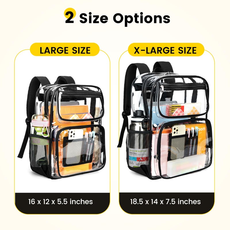 Vorspack Clear Backpack Heavy Duty - Large See Through Bookbag for Girls Boys, Transparent Backpacks for School, College, Work, Travel - Black - Image 2