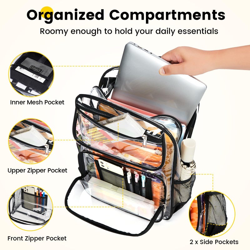 Vorspack Clear Backpack Heavy Duty - Large See Through Bookbag for Girls Boys, Transparent Backpacks for School, College, Work, Travel - Black - Image 4