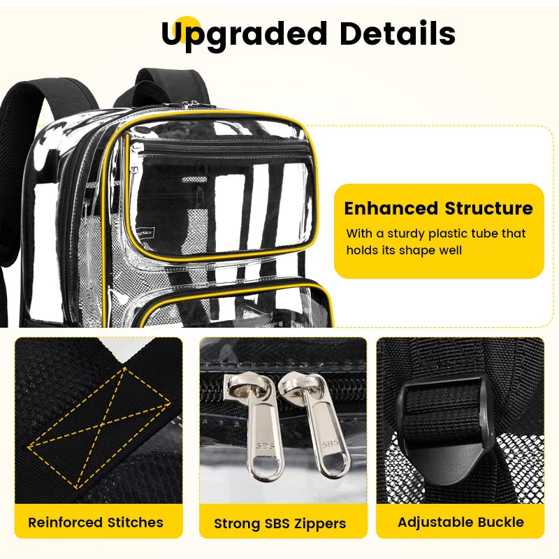 Vorspack Clear Backpack Heavy Duty - Large See Through Bookbag for Girls Boys, Transparent Backpacks for School, College, Work, Travel - Black - Image 3
