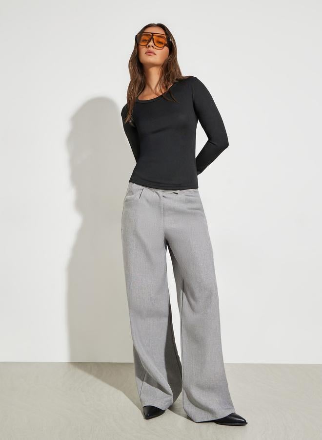 Styli Black Round Neck Ribbed Knit Top - Image 2
