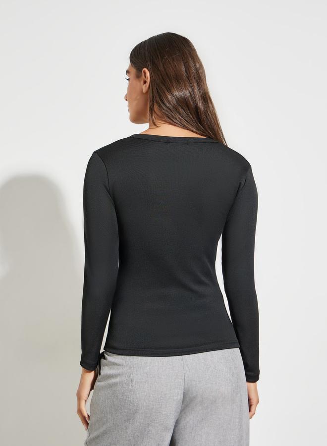 Styli Black Round Neck Ribbed Knit Top - Image 4