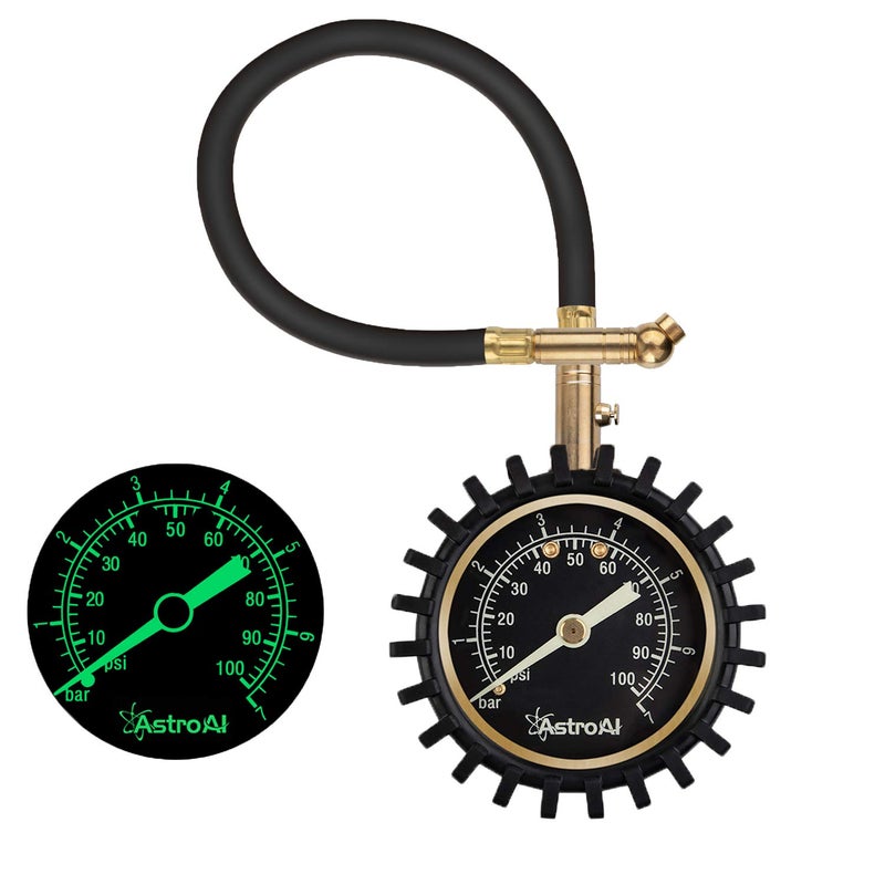 AstroAI AstroAI Heavy Duty Tire Pressure Gauge, 60 PSI Certified ANSI B40.1 Accurate with Large 2" Easy Read Glow Dial, Durable Rubber Hose and Solid Brass Construction for Car Truck Motorcycle - Image 1