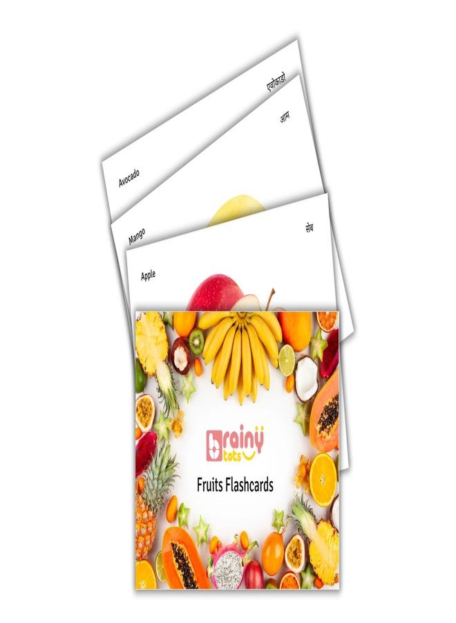 Brainytots Fruits Flashcards Set of 10 | Flashcards for Babies | Newborn Flashcards | Big Size | Dual Language English and Hindi | Montessori Toys & Games| for Babies Above 3 Month - Image 1