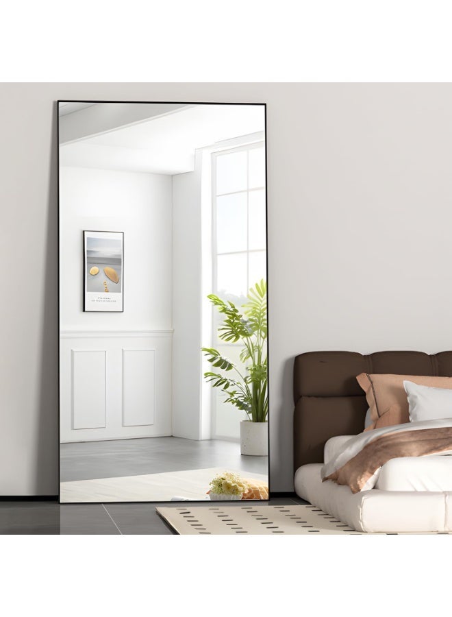 CASSILANDO Full Length Mirror 193x86cm Black Floor Mirror with Stand Large Full Body Mirror Rectangle for Bedroom Aluminum Alloy Thin Frame Standing Hanging or Leaning Against Wall - Image 4