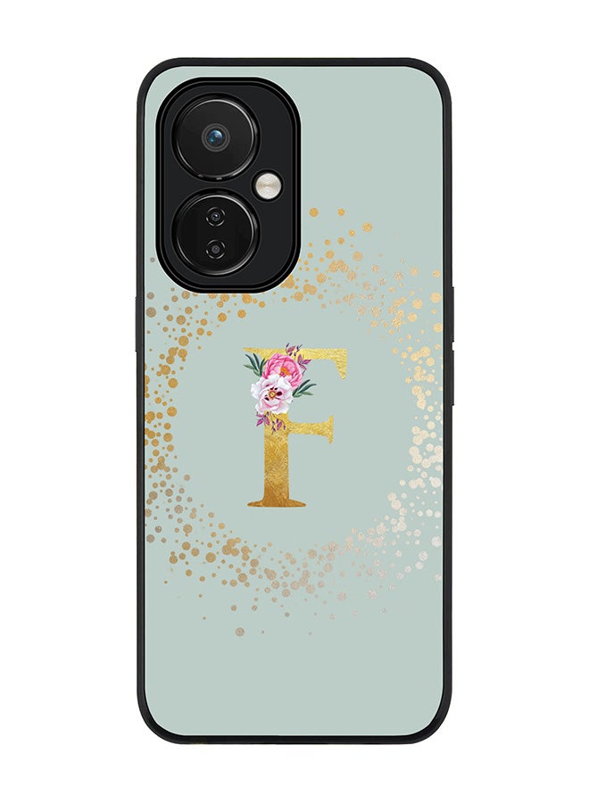 Stylizedd Rugged Black edge case for Nord CE 3 Lite Slim fit Soft Case Flexible Rubber Edges Anti Drop TPU Gel Thin Cover - Custom Monogram Initial Letter Floral Pattern Alphabet - F - Light Grey - Image 1