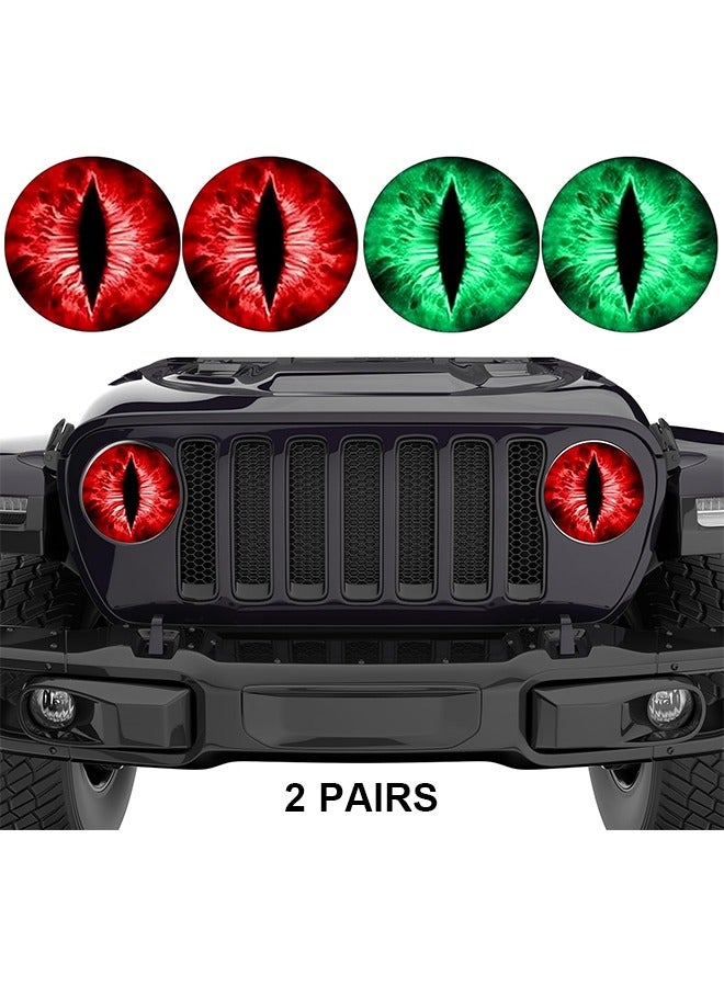 2 Pairs Beast Eyes Headlight Decals, Red Green Funny Eyes Sticker Decals, 3D Stereo Round Eye Headlight Decal Stickers for Truck Car, Window Bumper Decorations, Fans Club Party Gift - Image 1