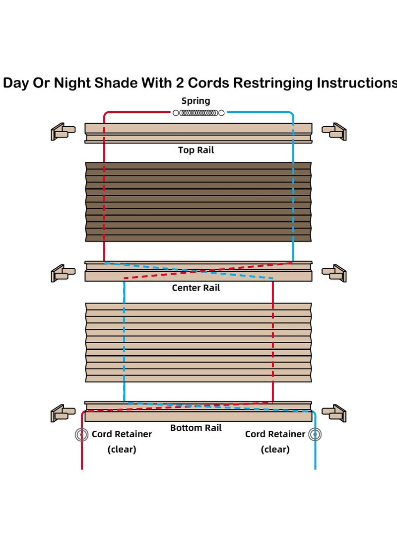 SOLARAE RV Pleated Shade Repair Kit, RV Window Shade Restringing Kit Includes Five 20 FT Cords, Ten Cord Retainers, Ten Cord Bushings, Three Springs and Cord Threading Tool for Repair of RV Pleated Blind-Tan - Image 5