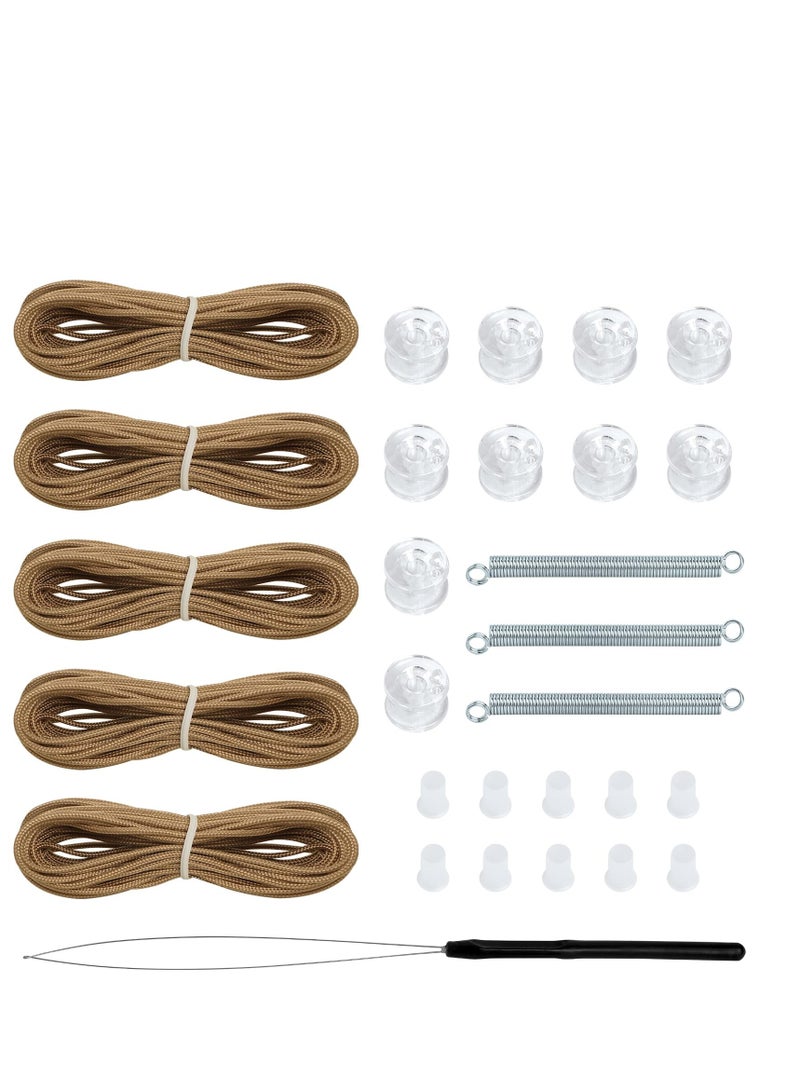 SOLARAE RV Pleated Shade Repair Kit, RV Window Shade Restringing Kit Includes Five 20 FT Cords, Ten Cord Retainers, Ten Cord Bushings, Three Springs and Cord Threading Tool for Repair of RV Pleated Blind-Tan - Image 1