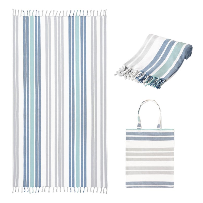 Folkulture Folkulture Turkish Beach Towel for Adults with Travel Bag 40 x 72 Bath Towels Beach Blanket or Oversized Sandproof Beach Towels 100 Cotton Quick Dry Lightweight and Large Ocean Blue 