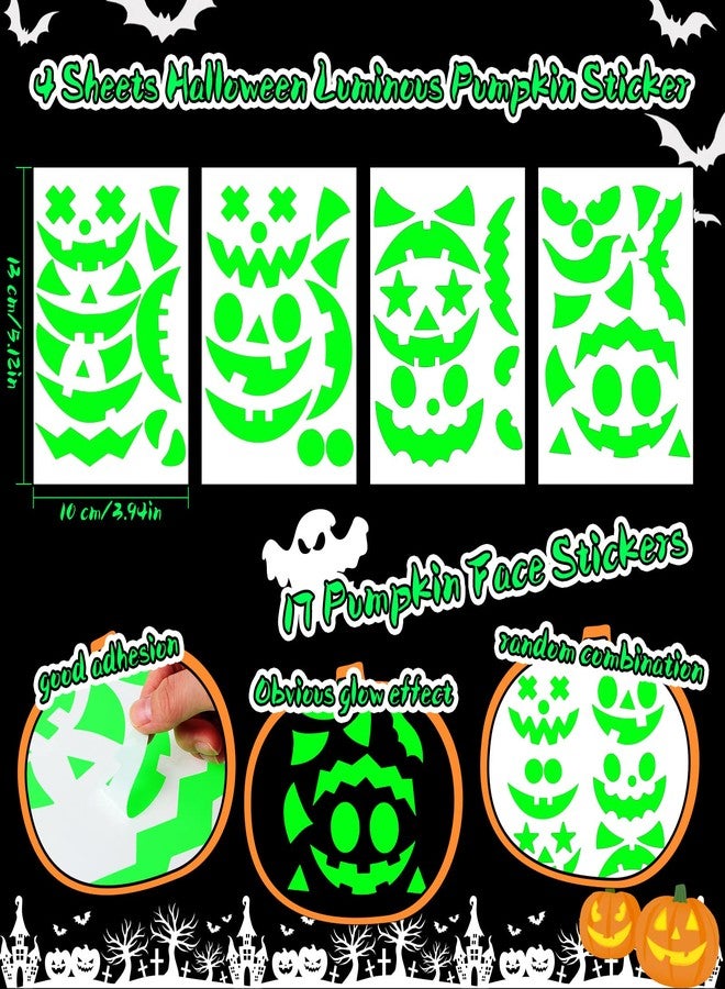 Faccito 17 Pieces Halloween Luminous Pumpkin Sticker Pumpkin Stickers Glow in Dark Stickers Fluorescent Green Decals Sticker Halloween Decorating Craft Kits for Party Decoration - Image 2