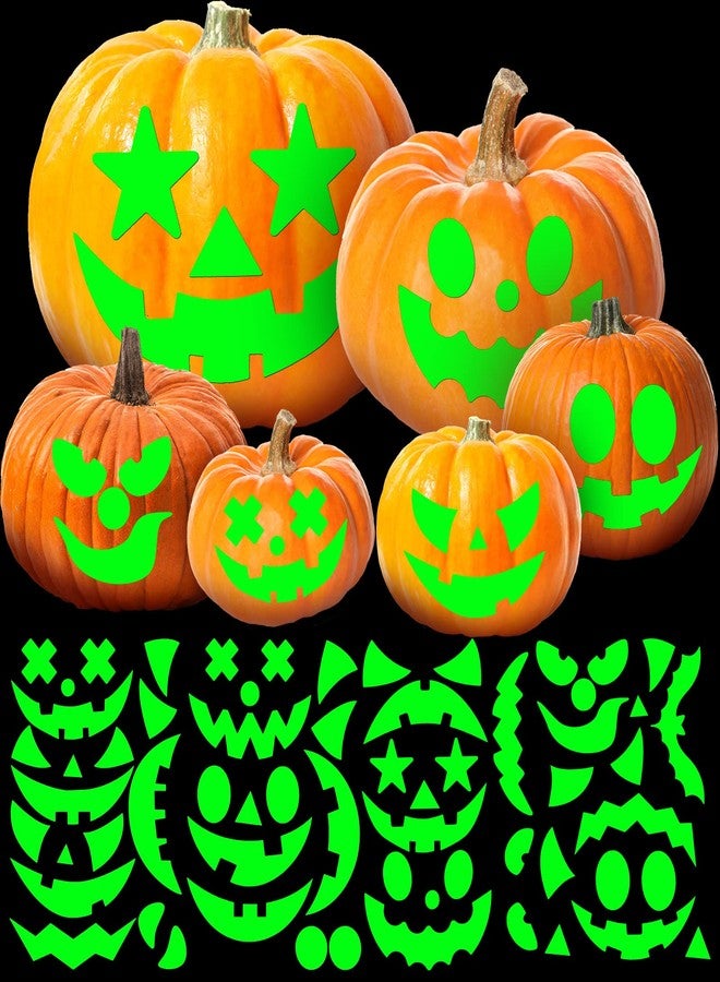 Faccito 17 Pieces Halloween Luminous Pumpkin Sticker Pumpkin Stickers Glow in Dark Stickers Fluorescent Green Decals Sticker Halloween Decorating Craft Kits for Party Decoration - Image 1