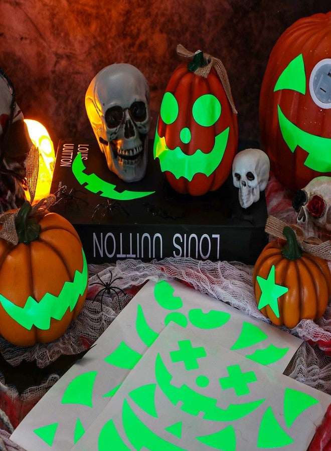 Faccito 17 Pieces Halloween Luminous Pumpkin Sticker Pumpkin Stickers Glow in Dark Stickers Fluorescent Green Decals Sticker Halloween Decorating Craft Kits for Party Decoration - Image 3