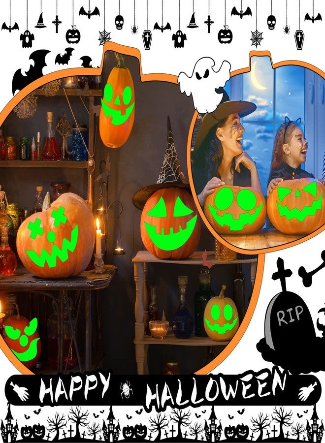 Faccito 17 Pieces Halloween Luminous Pumpkin Sticker Pumpkin Stickers Glow in Dark Stickers Fluorescent Green Decals Sticker Halloween Decorating Craft Kits for Party Decoration - Image 4