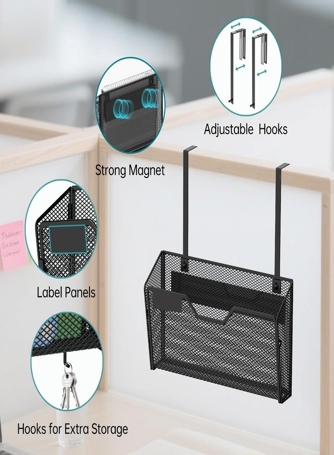ReePlan 3 Pack Magnetic File Holder Wall File Organizer with Label Panel and 2 Hooks Magnetic Paper Mail Holder for File Office, Cabinets and Whiteboard, Black - Image 4