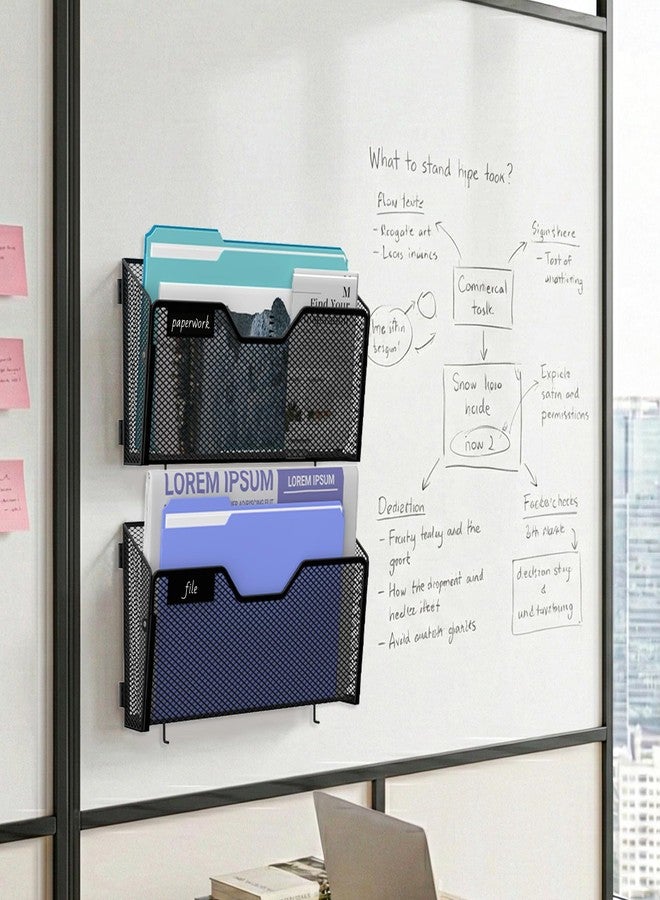 ReePlan 3 Pack Magnetic File Holder Wall File Organizer with Label Panel and 2 Hooks Magnetic Paper Mail Holder for File Office, Cabinets and Whiteboard, Black - Image 5