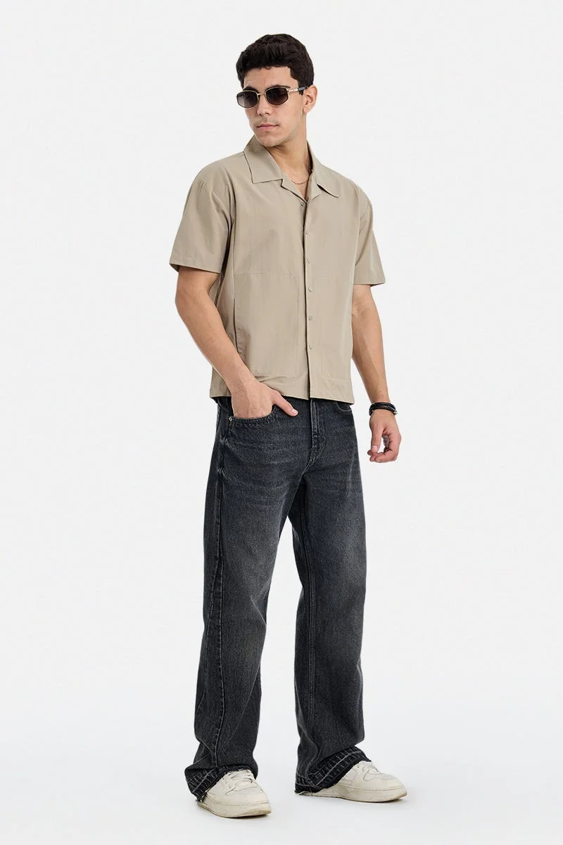 سنيتش Beige Solid Half Sleeve Boxy Shirt