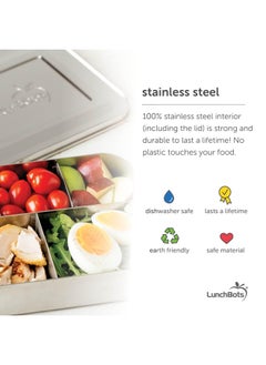 LunchBots Lunchbots Large Trio Stainless Steel Lunch Container -Three Section Design For Sandwich And Two Sides - Metal Bento Lunch Box - Eco-Friendly - Stainless Lid - Staineless Steel  - Image 3