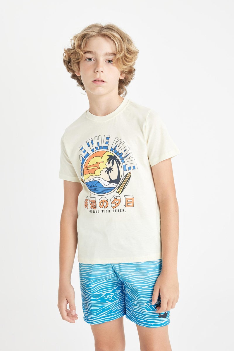 Boy Printed Short Sleeve T-Shirt Swim Shorts 2 Piece Set