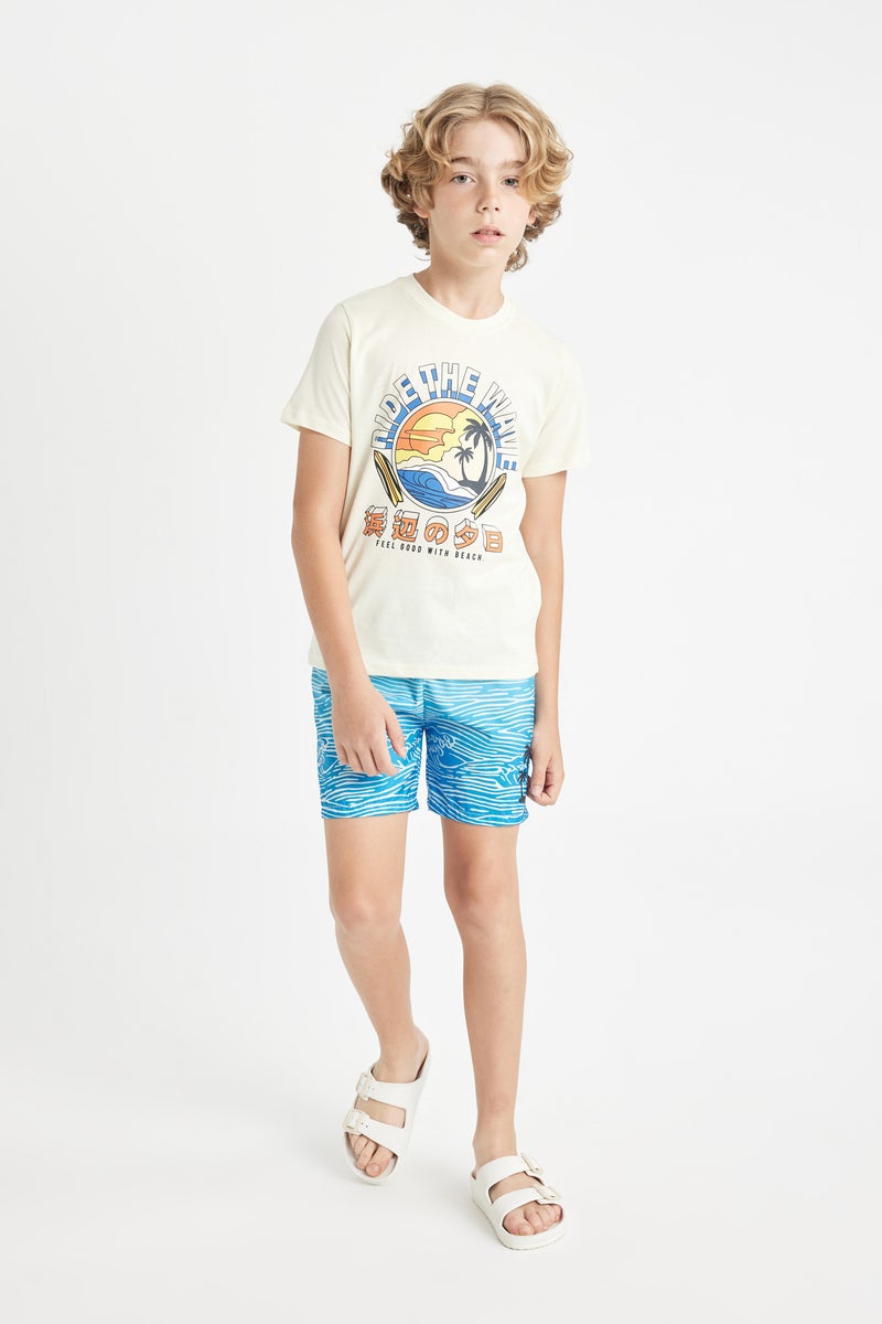 Boy Printed Short Sleeve T-Shirt Swim Shorts 2 Piece Set