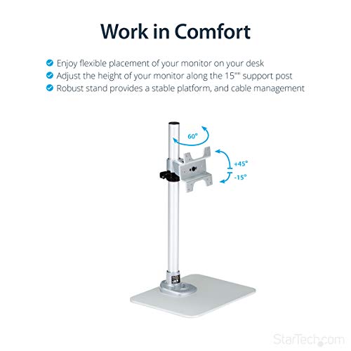 StarTech.com Single Monitor Stand, Adjustable, Supports UHD, iMac and Apple Thunderbolt Displays from 12'' to 34" (30.9lb/14kg), Premium Single Screen VESA Monitor Mount Stand, Silver, TAA - Image 4