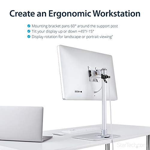 StarTech.com Single Monitor Stand, Adjustable, Supports UHD, iMac and Apple Thunderbolt Displays from 12'' to 34" (30.9lb/14kg), Premium Single Screen VESA Monitor Mount Stand, Silver, TAA - Image 5