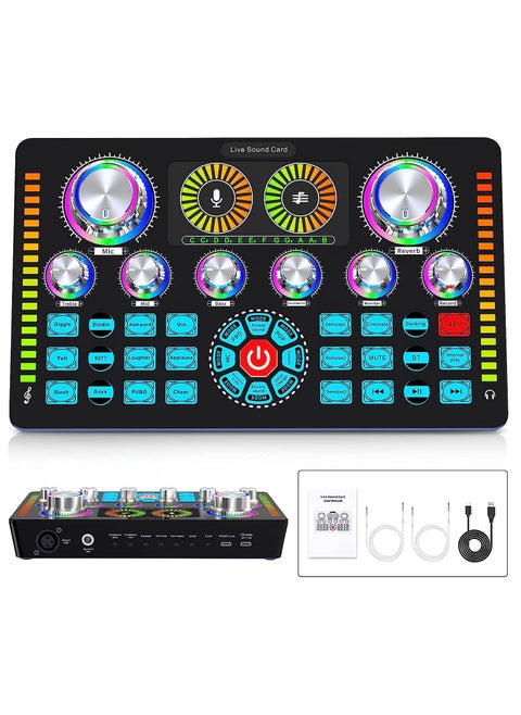 Q7 Audio Interface, Sound Card with XLR Interface, 48V Phantom Power, Voice Changer, Ideal for Podcasting, Livesound and Recording, Compatible with XLR Condenser Microphone and Dynamic Mic