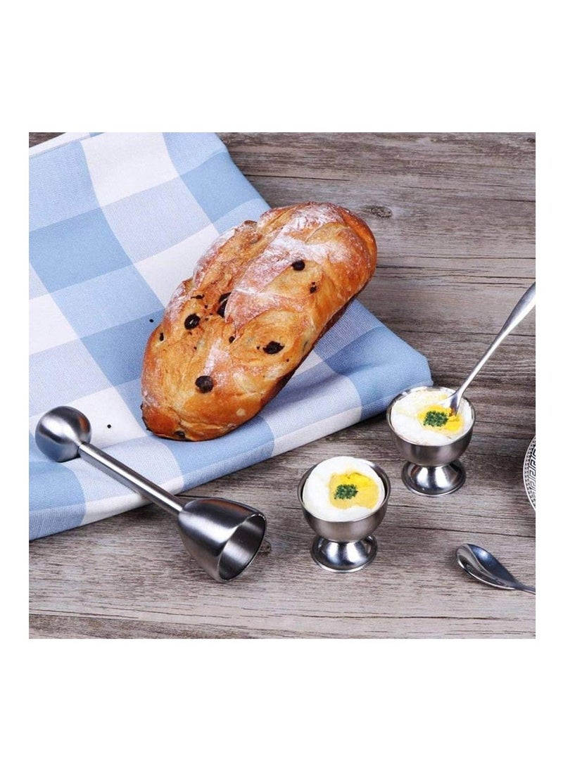 Generic - Egg Cracker Topper Egg Topper Set Stainless Steel Egg Shell Opener Soft Hard Boiled Eggs Separator Tool Egg Topper Cutter with 2 Egg Cups 2 Spoons - Image 1