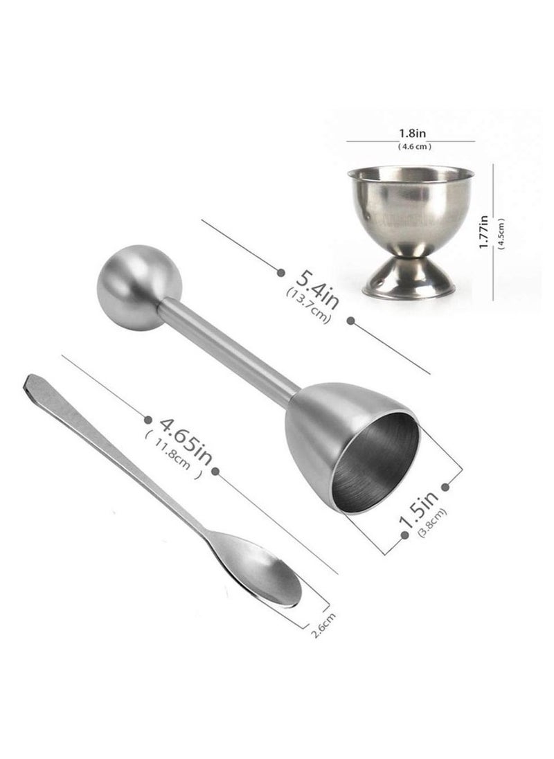 Generic - Egg Cracker Topper Egg Topper Set Stainless Steel Egg Shell Opener Soft Hard Boiled Eggs Separator Tool Egg Topper Cutter with 2 Egg Cups 2 Spoons - Image 1