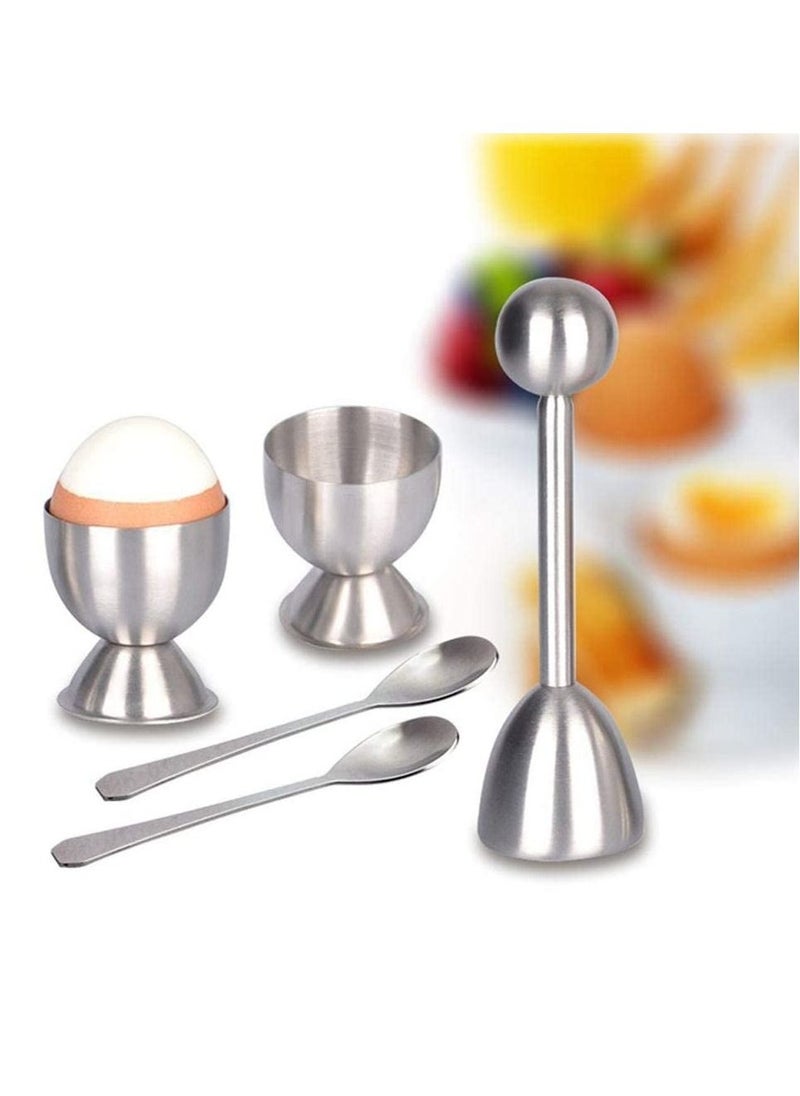Generic - Egg Cracker Topper Egg Topper Set Stainless Steel Egg Shell Opener Soft Hard Boiled Eggs Separator Tool Egg Topper Cutter with 2 Egg Cups 2 Spoons - Image 1