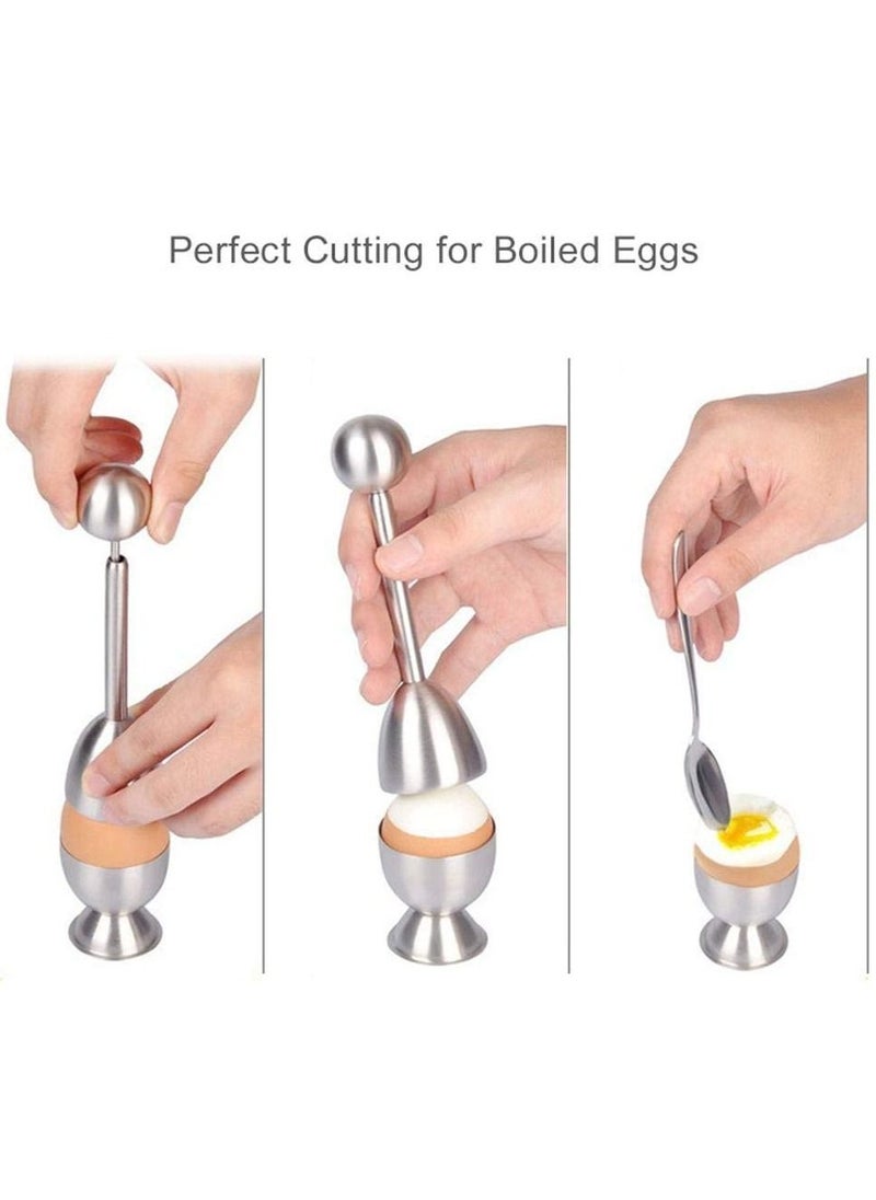 Generic - Egg Cracker Topper Egg Topper Set Stainless Steel Egg Shell Opener Soft Hard Boiled Eggs Separator Tool Egg Topper Cutter with 2 Egg Cups 2 Spoons - Image 1