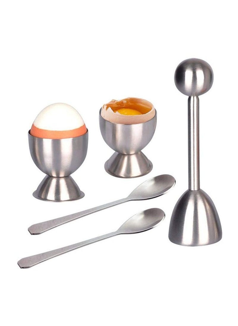 Generic - Egg Cracker Topper Egg Topper Set Stainless Steel Egg Shell Opener Soft Hard Boiled Eggs Separator Tool Egg Topper Cutter with 2 Egg Cups 2 Spoons - Image 1
