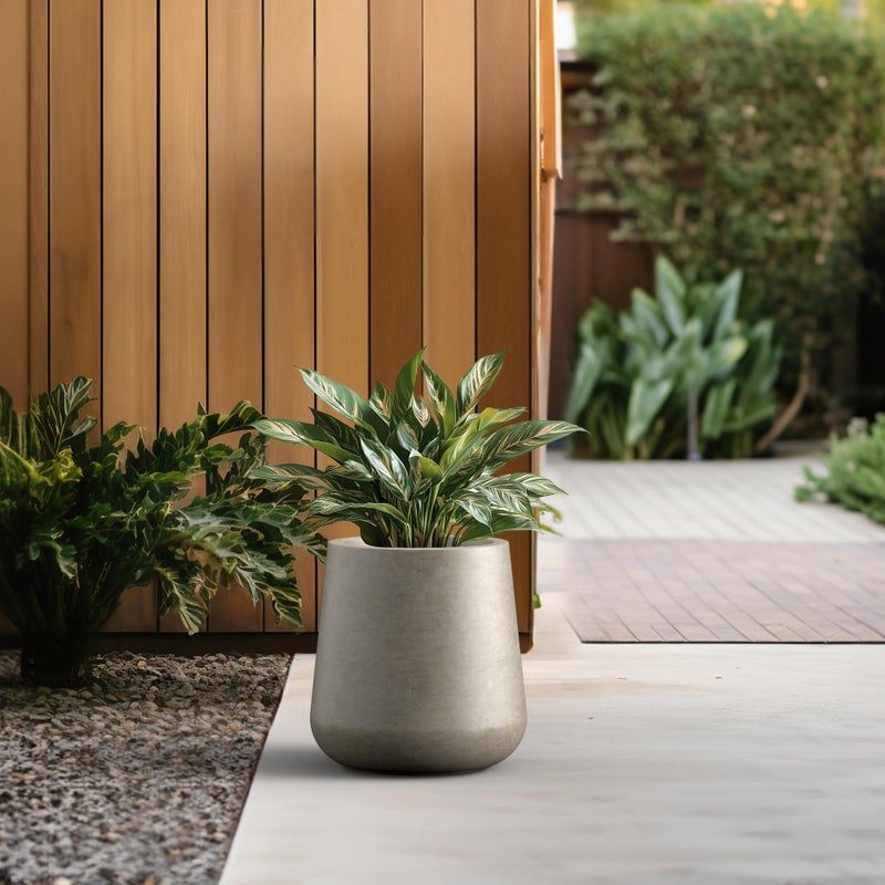 Kante Large Round Concrete Planter, 11.8" Dia Classic-Style Plant Pot with Drainage Hole, Ideal for Home, Patio, Garden, Flowers, Trees, Weathered Concrete Finish with Painted Interior - Image 4