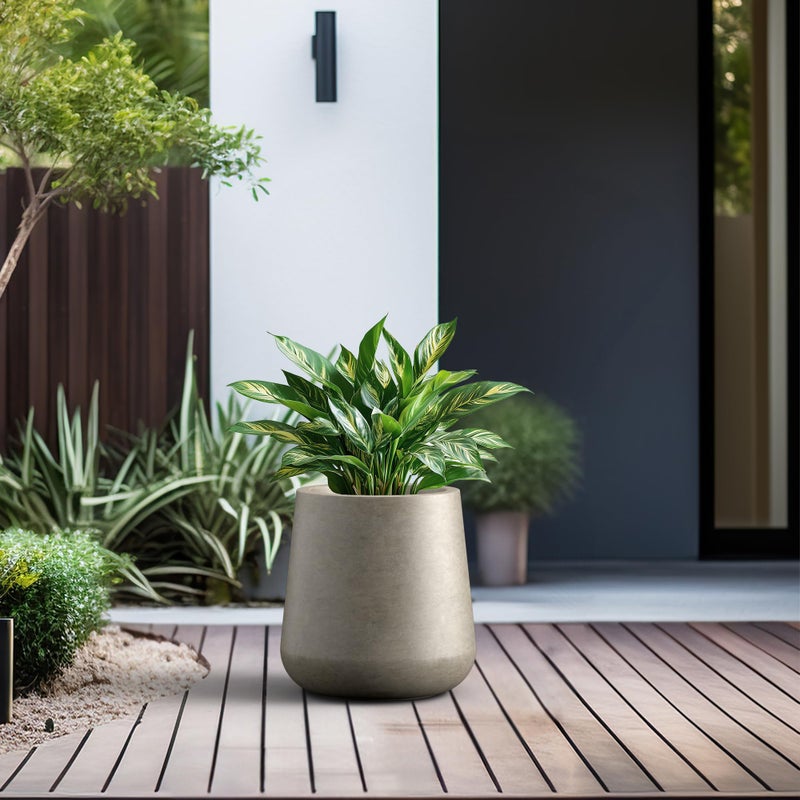 Kante Large Round Concrete Planter, 11.8" Dia Classic-Style Plant Pot with Drainage Hole, Ideal for Home, Patio, Garden, Flowers, Trees, Weathered Concrete Finish with Painted Interior - Image 3