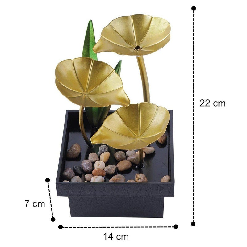 Illuminati store Metal Tabletop Water Fountain Indoor Waterfall with Lotus Design Deep Basin with River Rocks Zen Home Decor - Image 2