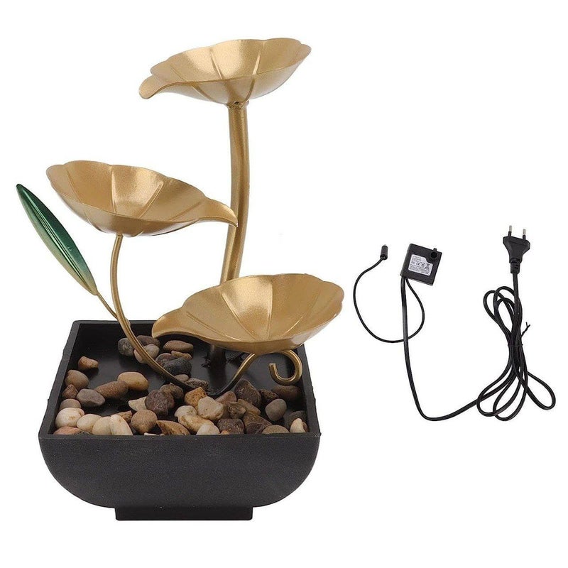 Illuminati store Metal Tabletop Water Fountain Indoor Waterfall with Lotus Design Deep Basin with River Rocks Zen Home Decor - Image 5